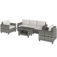 Outsunny Six-Piece Modular Rattan Sofa Set - Light Grey(m-11)