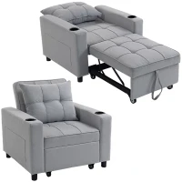 HOMCOM 3-in-1 Single Sofa Bed, Convertible Sleeper Chair Bed - Light Grey(m-10)