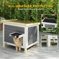 PawHut Outdoor Cat House Insulated with Openable Roof, Weatherproof Feral Cat Shelter for Rabbits, Cats, Grey(m-5)