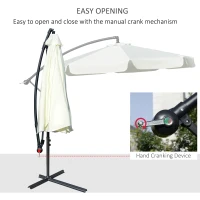 Outsunny 2.7m Garden Banana Parasol Cantilever Umbrella with Crank Handle and Cross Base for Outdoor, Hanging Sun Shade, Cream White(m-4)
