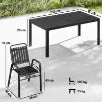 Outsunny 7 Pieces Outdoor Dining Set with Umbrella Hole, Garden Table and Chairs Set for 6 with Metal Table and Stackable Chairs(m-3)