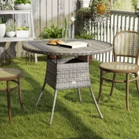 Outsunny 90 cm Wood-Effect Rattan Garden Table - Grey(m-2)