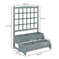 Outsunny 2-Tier Raised Garden Bed with Trellis, Wooden Elevated Planter Box with Drainage Holes, Outdoor Raised Planter for Climbing Plants, Fruits, Vegetables, Flowers, Grey(m-3)