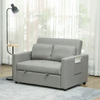 HOMCOM Loveseat Sofa Bed, Convertible Bed Settee with 2 Pillows, Side Pockets, Light Grey(m-2)