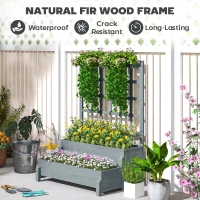 Outsunny 2-Tier Raised Garden Bed with Trellis, Wooden Elevated Planter Box with Drainage Holes, Outdoor Raised Planter for Climbing Plants, Fruits, Vegetables, Flowers, Grey(m-7)