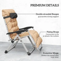 Outsunny 2 Piece Reclining Zero Gravity Sun Loungers with Cushions, Khaki(m-7)