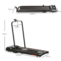 HOMCOM Foldable Walking Treadmill, with LED Display and Wheels, for Home, Office, Gym, Red(m-3)