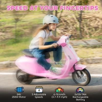 AIYAPLAY 24V Kids Electric Motorbike, Ride on Motorcycle with Manual Throttle, Brakes and LED Lights for Ages 8-12 Years, Pink(m-4)