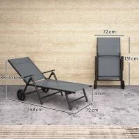 Outsunny Five-Position Reclining Sun Lounger - Grey(m-3)
