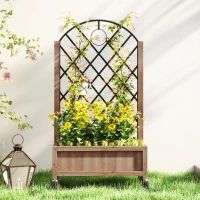 Outsunny Wooden Planter, with Metal Trellis - Brown/Black(m-8)