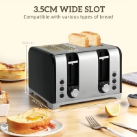 HOMCOM Kettle and Toaster Set, 1.7L 3000W Rapid Boil Jug Kettle with Otter Thermostat, Limescale Filter, 4 Slice Toaster with 7 Browning Controls, Crumb Tray, LED Strip, Black(m-8)