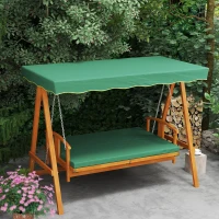 Outsunny 3 Seater 2-in-1 Wooden Garden Swing Seat Swing Chair Outdoor Convertible Hammock Bench Furniture Lounger Bed Wood, Dark Green(m-9)