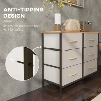 HOMCOM Fabric Chest of Drawers, Industrial Bedroom Dresser with 6 Fabric Drawers, Steel Frame and Wooden Top for Nursery, Living Room, Hallway, Cream White(m-5)