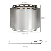 Outsunny Smokeless Fire Pit, 48.5cm Portable Wood Burning Firepit with Poker for Garden Camping Bonfire Party, Stainless Steel, Silver(m-3)