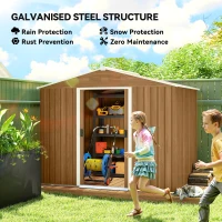 Outsunny 8 x 6ft Galvanised Steel Shed, with Double Door - Brown(m-4)