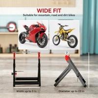 HOMCOM Foldable Motorcycle Wheel Balancer Truing Stand with Spoke Wrench, Steel Bike Tyre Rim Balancing Stand with Aluminium Shaft, Fits Wheels up to 23" in Diameter, 5" in Width, Black(m-7)