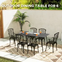 Outsunny Rectangle Garden Table with Slat Top, Steel Frame, Outdoor Table for 6 Person, 150 x 80 x 74 cm, Grey(m-4)
