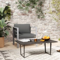Outsunny Garden Sofa, All-Weather Garden Single Sofa with Removable Cushions, Metal Frame Outdoor Furniture for Balcony, Charcoal Grey(m-8)