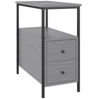 HOMCOM Side Table, Narrow Bedside Table with 2 Drawers and Storage Shelf, Industrial End Table with Metal Frame for Small Spaces, Grey Wood Grain