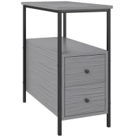 HOMCOM Side Table, Narrow Bedside Table with 2 Drawers and Storage Shelf, Industrial End Table with Metal Frame for Small Spaces, Grey Wood Grain(m-1)
