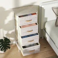 HOMCOM Chest of Four Fabric Drawers - Natural Wood Finish(m-8)