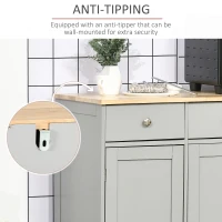 HOMCOM Sideboard with Rubberwood Top and Adjustable Shelves for Dining Room, Kitchen - Grey(m-7)