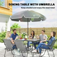 Outsunny 8 Piece Garden Dining Set with Umbrella, Garden Furniture Set with 6 Folding Chairs, Tempered Glass Table for Patio Grey(m-6)
