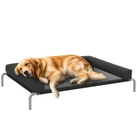 PawHut Elevated Dog Bed with Removable Bolsters, Raised Dog Bed for Large Breeds, Portable Indoor & Outdoor Pet Cots, Black(m-10)