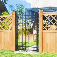 Outsunny Galvanised Steel Garden Gate, Outdoor Fence Gate Security Barrier with Lock, Keys and Handle, Outdoor Entrance Way Door with Classic Finials, 105 x 204 cm, Black(m-2)