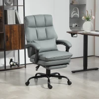 HOMCOM Faux Leather Reclining Office Chair, with Footrest - Grey(m-2)