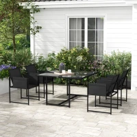 Outsunny 5 Piece Garden Dining Set with Breathable Mesh Seat, Adjustable Backrest, Tempered Glass Table Top for Patio, Black(m-2)