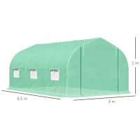 Outsunny Serra per Orto a Tunnel 4.5x3x2m con Tetto Spiovente in PE e Tubi d'Acciaio Verde Scuro(m-3)