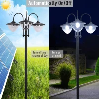 Outsunny 189cm 3-head Solar Lamp Post, Street Light with Planter, Automatic-on, 6 Hour Max Outdoor Ready LED Lighting, Black(m-5)