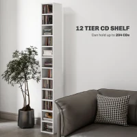 HOMCOM 204 CD Tall Narrow Media Storage Tower - White(m-4)
