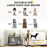 PawHut Large Dog Crate Furniture with Rotating Bowl Holder, 2 Bowls, 2 Doors, for Large Dogs, 100 x 60 x 88 cm, Grey(m-7)