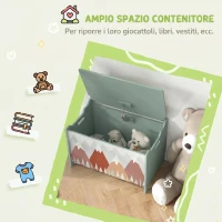 ZONEKIZ Baule Portagiochi per Bambini con Coperchio e Cerniera di Sicurezza in MDF, 60x37x39cm, Verde(m-6)