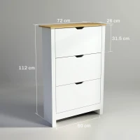 HOMCOM Slim Shoe Cabinet, Narrow Shoe Cupboard with 3 Flip Drawers, Adjustable Shelves for 18 Pairs of Shoes, High Gloss White(m-3)