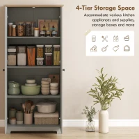 HOMCOM Kitchen Cupboard, 172cm Freestanding Storage Cabinet with Doors and Shelves, Grey(m-4)