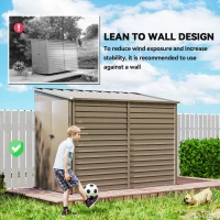 Outsunny 5 x 9ft Galvanised Metal Garden Shed with Foundation Kit, Outdoor Lean-to Shed, Tool Storage House for Garden, Brown(m-6)