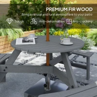 Outsunny Wooden Garden Dining Set, 6 Seater Round Dining Picnic Table with Matching Bench, Garden Furniture Set with Parasol Hole for Outdoor Patio Party and Family Gatherings, Grey(m-5)