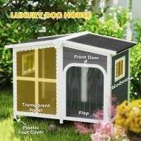 PawHut Wooden Dog Kennel with Removable Floor, Asphalt and Openable Roof, Giant Window for Large Dogs, Charcoal Grey(m-8)