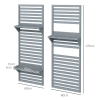 Outsunny Wall Mounted Plant Stands Set of 2, Fir Wood Flower Stand with Shelves and Slatted Trellis for Patio, Balcony, Porch(m-3)
