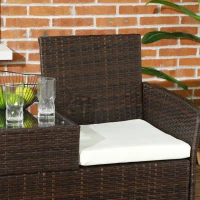 Outsunny Two-Seat Rattan Chair, with Middle Table - Brown(m-8)