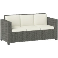 Outsunny 3 Seater Rattan Sofa All-Weather Wicker Weave Metal Frame Chair with Fire Resistant Cushio-Cream(m-10)