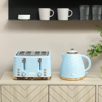 HOMCOM 3000W 1.7L Kettle & 4 Slice Toaster, Kettle and Toaster Set with 7 Browning Controls and Crumb Tray, Light Blue(m-7)