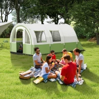 Outsunny 3000mm Waterproof Camping Tent, 5-6 Man Family Tent with Living and Bedroom, Carry Bag Included, Cream and Green(m-2)