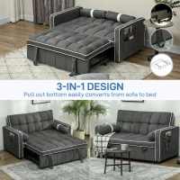 HOMCOM Two-Seater Linen-Look Sofa Bed - Charcoal Grey(m-4)