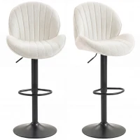 HOMCOM Bar Stools Set of 2, Swivel Barstools with Back, Adjustable Height and Footrest for Kitchen Island, Dining Room, Cream(m-10)