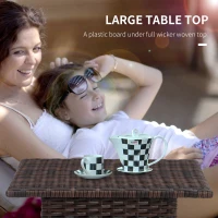 Outsunny Outdoor Rattan Side Table Coffee Table with Plastic Board, Full Woven Table Top for Patio, Garden, Balcony, Mixed Brown(m-5)