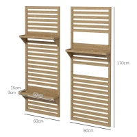 Outsunny Wall Mounted Plant Stands Set of 2, Fir Wood Flower Stand with Shelves and Slatted Trellis for Patio, Balcony, Porch(m-3)